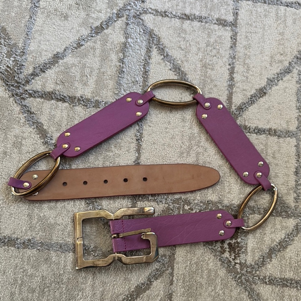 Dolce & Gabbana Purple and Tan Leather Belt with Metal Buckle